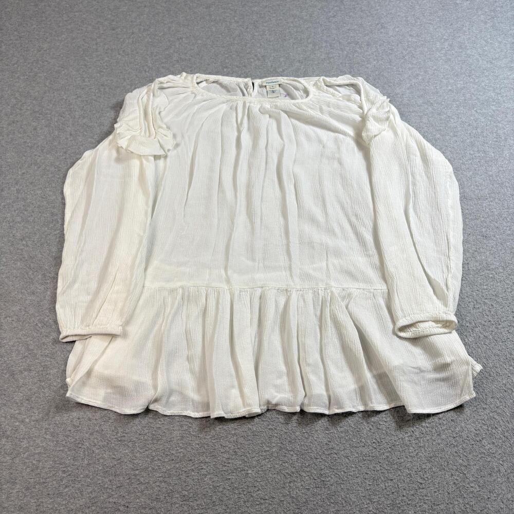 Sundance Blouse Women Small White Long Sleeve Ruffle Hem Boho Peasant Top Fairy